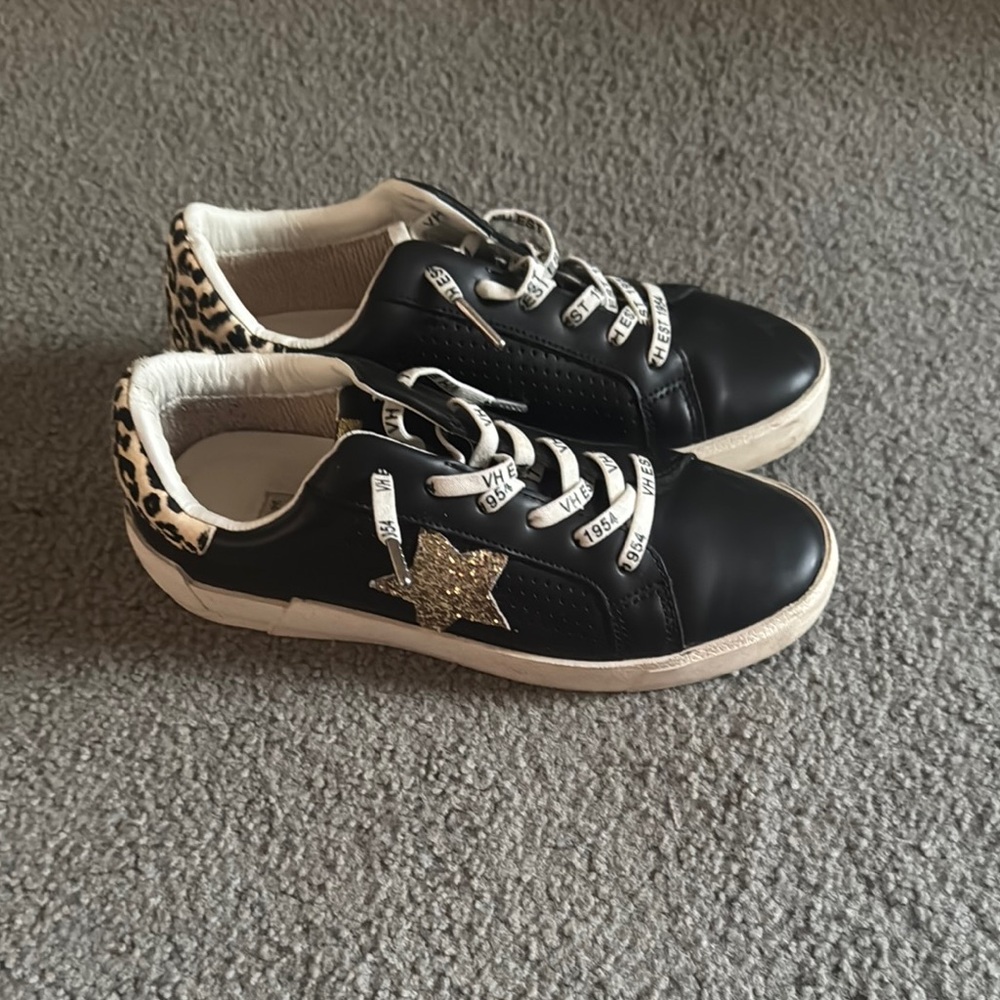Vintage Havana Black and Gold Sneakers with Star Detail